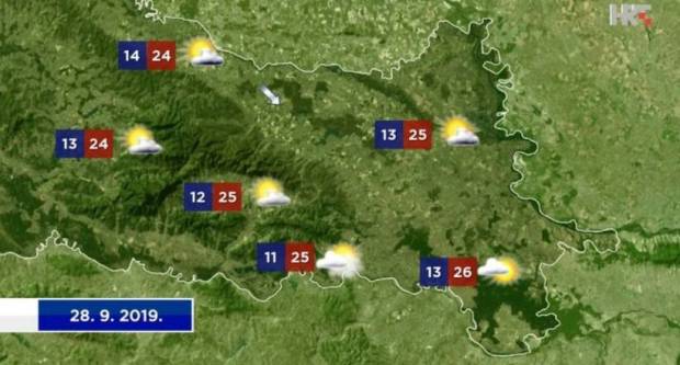 Vrijeme danas umjereno do pretežno oblačno, temperatura zraka između 22 i 27 °C Vrijeme danas umjereno do pretežno oblačno, temperatura zraka između 22 i 27 °C