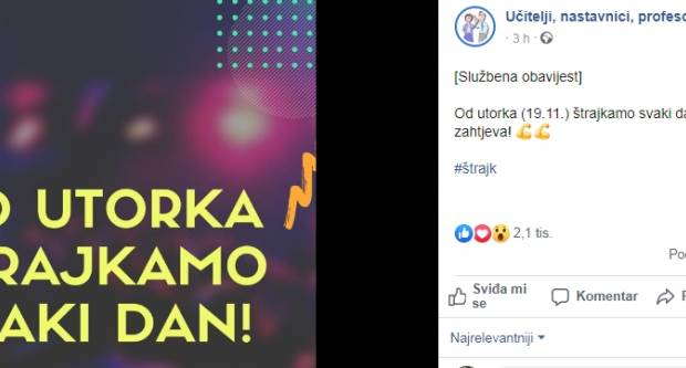 Od sutra škole u Hrvatskoj štrajkaju svaki dan do ispunjenja zahtjeva! Od sutra škole u Hrvatskoj štrajkaju svaki dan do ispunjenja zahtjeva!