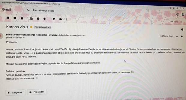 Ministarstvo UPOZORAVA: Ne nasjedajte, mail o koroni i testiranju je lažan Ministarstvo UPOZORAVA: Ne nasjedajte, mail o koroni i testiranju je lažan