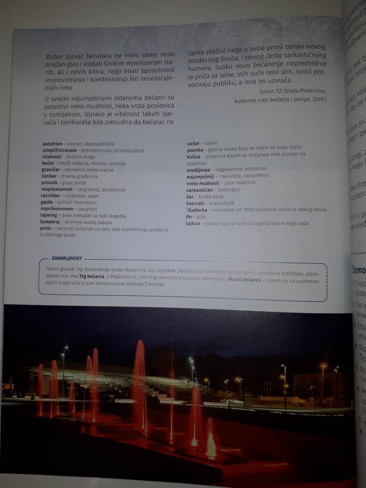 Pleternički Trg bećarca u udžbeniku hrvatskog jezika za osnovnoškolce koji se koristi diljem Hrvatske!