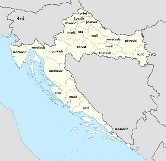 Ovo je mapa Hrvatske s devet najčešćih prezimena, evo koja su to u Požeško-slavonskoj županiji