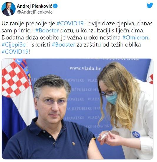 Plenković se cijepio booster dozom te poslao poruku građanima...