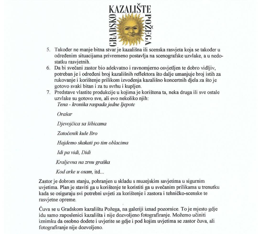 Zašto se već godinama od javnosti skriva svečani zastor plaćen novcem Požežana?