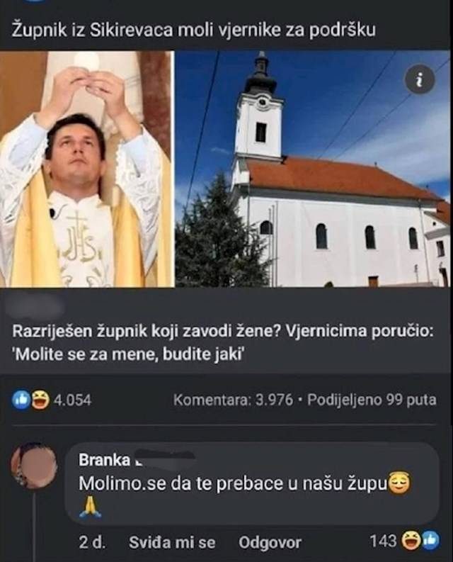 Afera ʺSvećenikove ljubavniceʺ potresla Slavoniju, a jedan komentar je oduzeo pozornost, pročitajte ga!