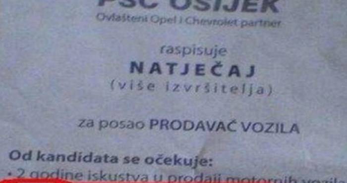 Uvjeti u ovom natječaju za posao u jednoj slavonskoj tvrtki nasmijat će vas do suza