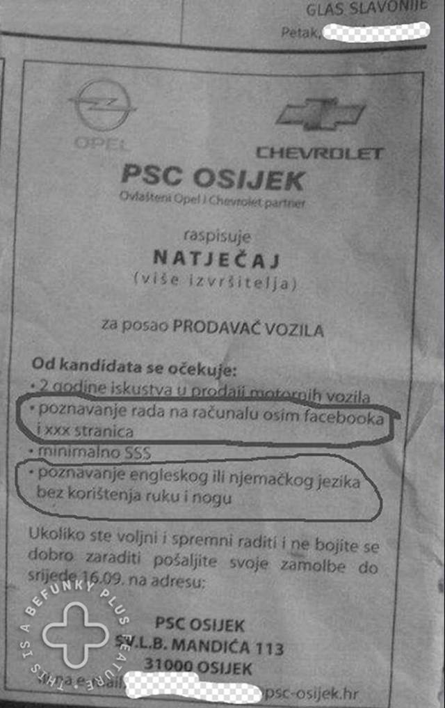 Uvjeti u ovom natječaju za posao u jednoj slavonskoj tvrtki nasmijat će vas do suza