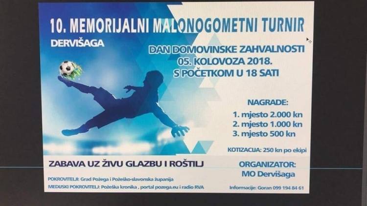 10. Memorijalni malonogometni turnir za poginule i preminule branitelje sutra u Dervišagi