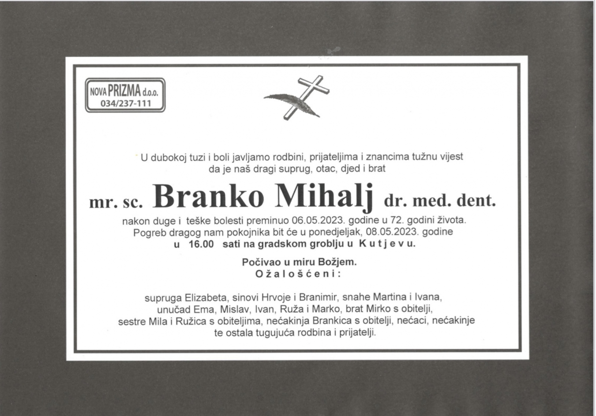 U 72.godini preminuo kutjevački stomatolog i vinar Branko Mihalj