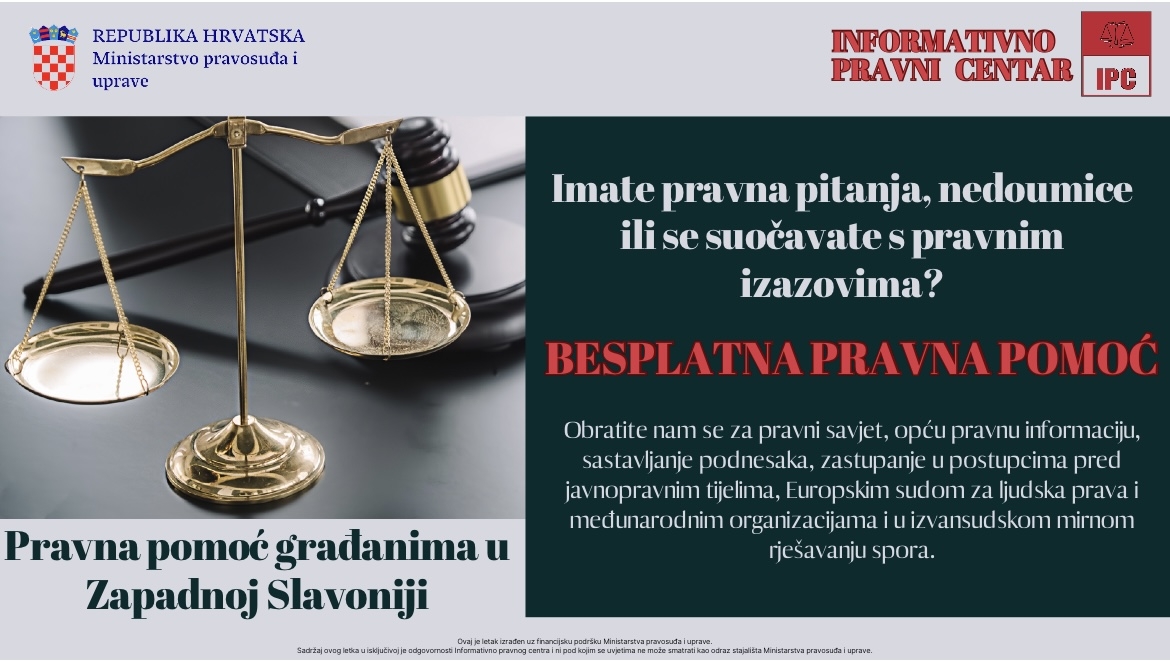 Sutra besplatna pravna pomoć za građane u Požegi i Pleternici 