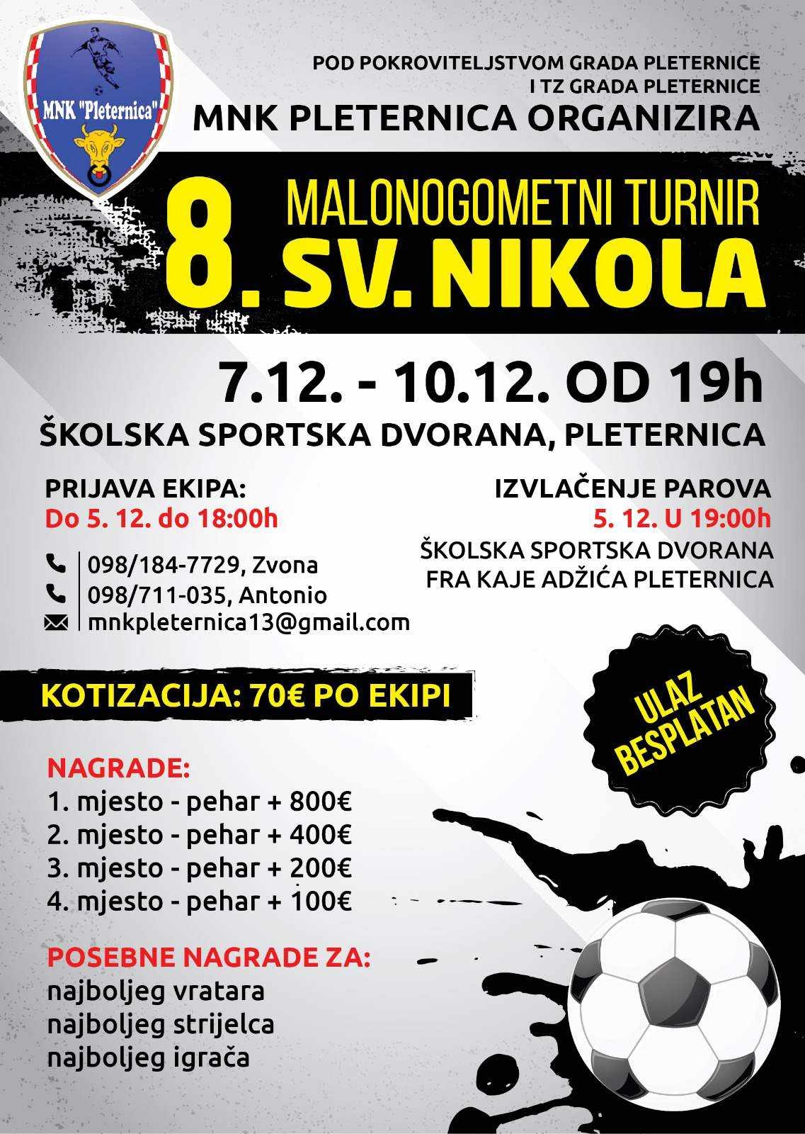 Nikolinjski turnir u Pleternici: Danas su posljednje prijave i izvlačenje parova