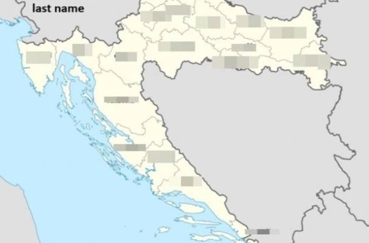 Ovo je mapa Hrvatske s devet najčešćih prezimena, evo koja su to u Požeško-slavonskoj županiji