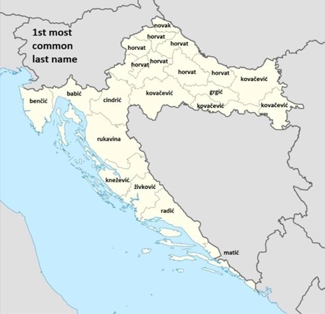 Ovo je mapa Hrvatske s devet najčešćih prezimena, evo koja su to u Požeško-slavonskoj županiji