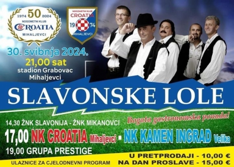 Središnja proslava 50 godina postojanja Nogometnog kluba ’Croatia’ je sutra na stadionu u Mihaljevcima