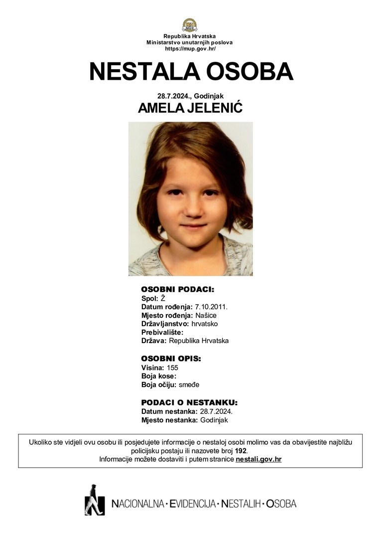 Pronađena 12-godišnja djevojčica Amela koja je jučer nestala kod Nove Gradiške