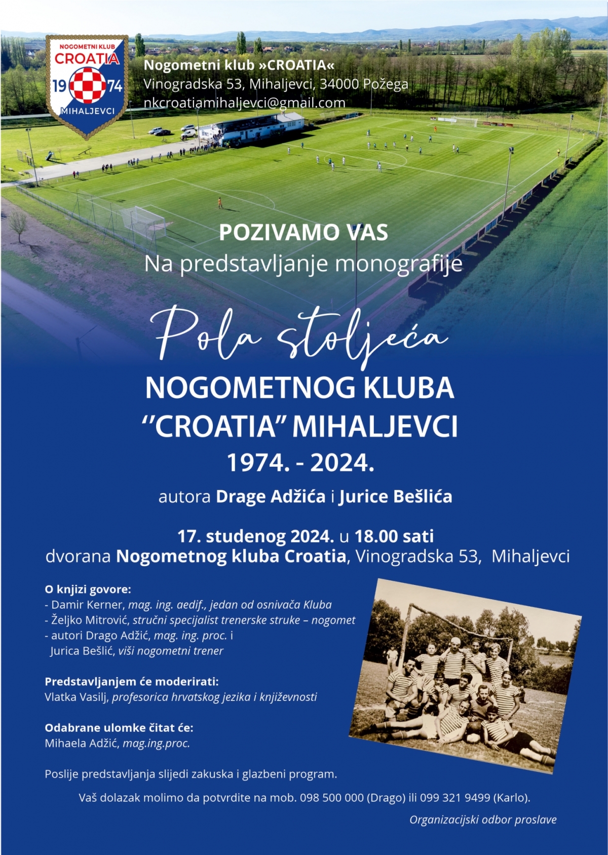 U nedjelju 17.11. predstavljanje knjige ’Pola stoljeća Nogometnog kluba Croatia Mihaljevci’