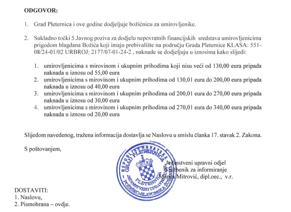 Evo koji će gradovi i općine u našoj županiji dati božićnice umirovljenicima