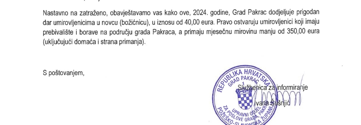 Evo koji će gradovi i općine u našoj županiji dati božićnice umirovljenicima