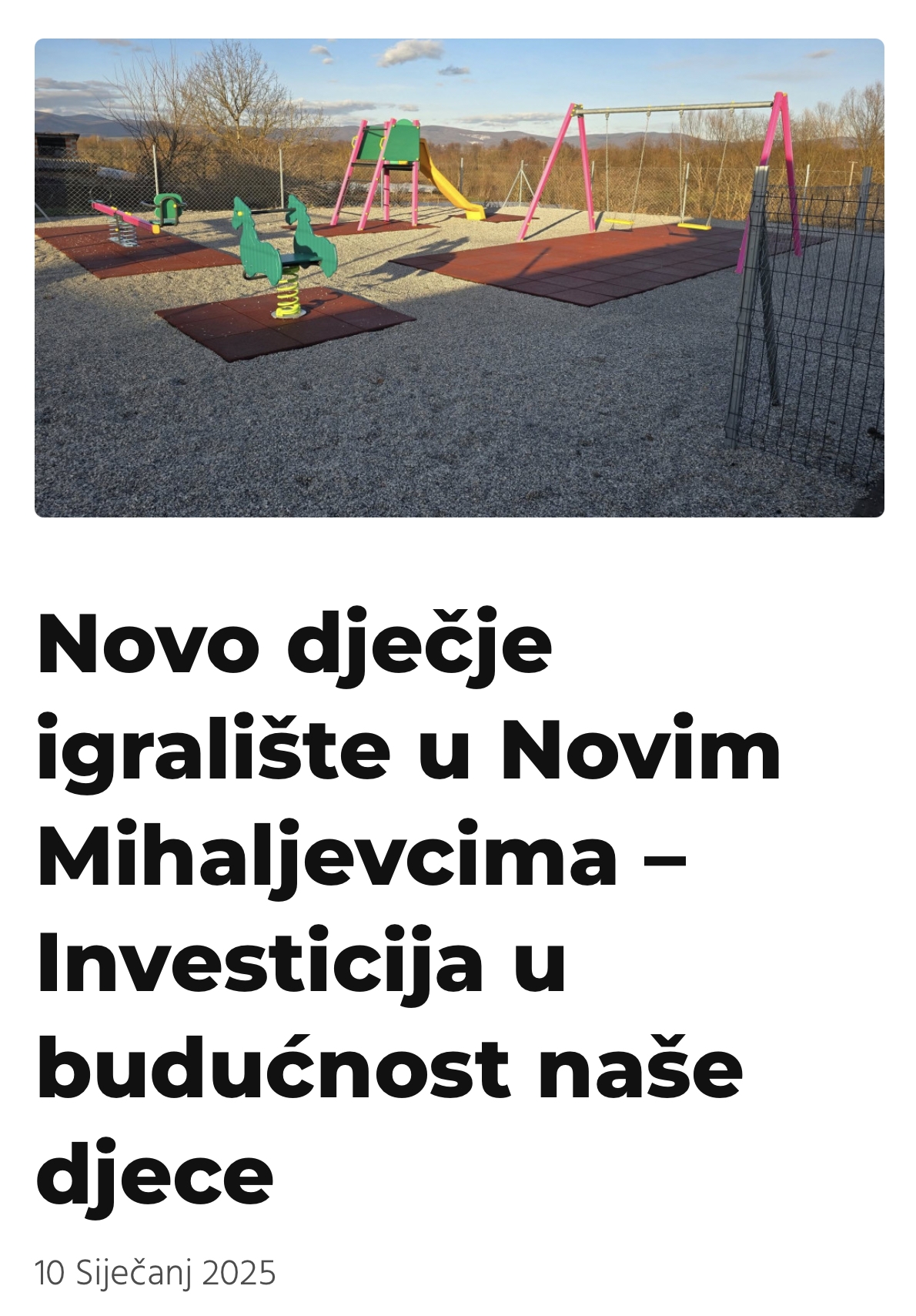 Iz Grada kažu da investiraju u budućnost naše djece. Pohvalili su se s dječjim igralištem u vrijednosti 9.821,70 eura