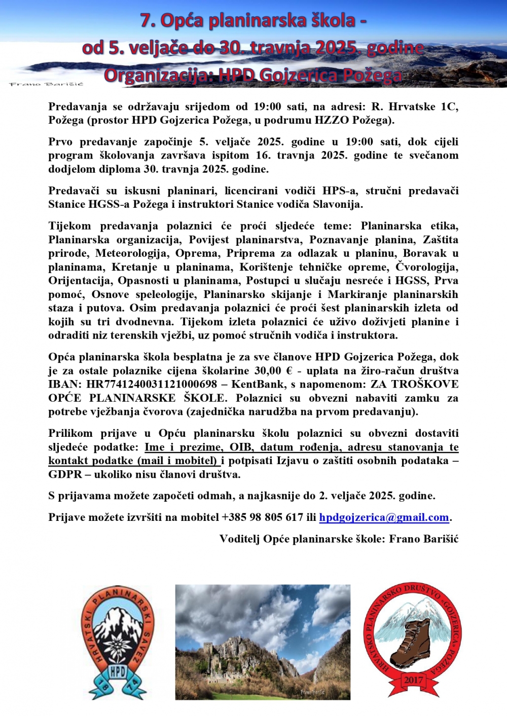 Započela je 7. Opća planinarska škola u HPD Gojzerica Požega