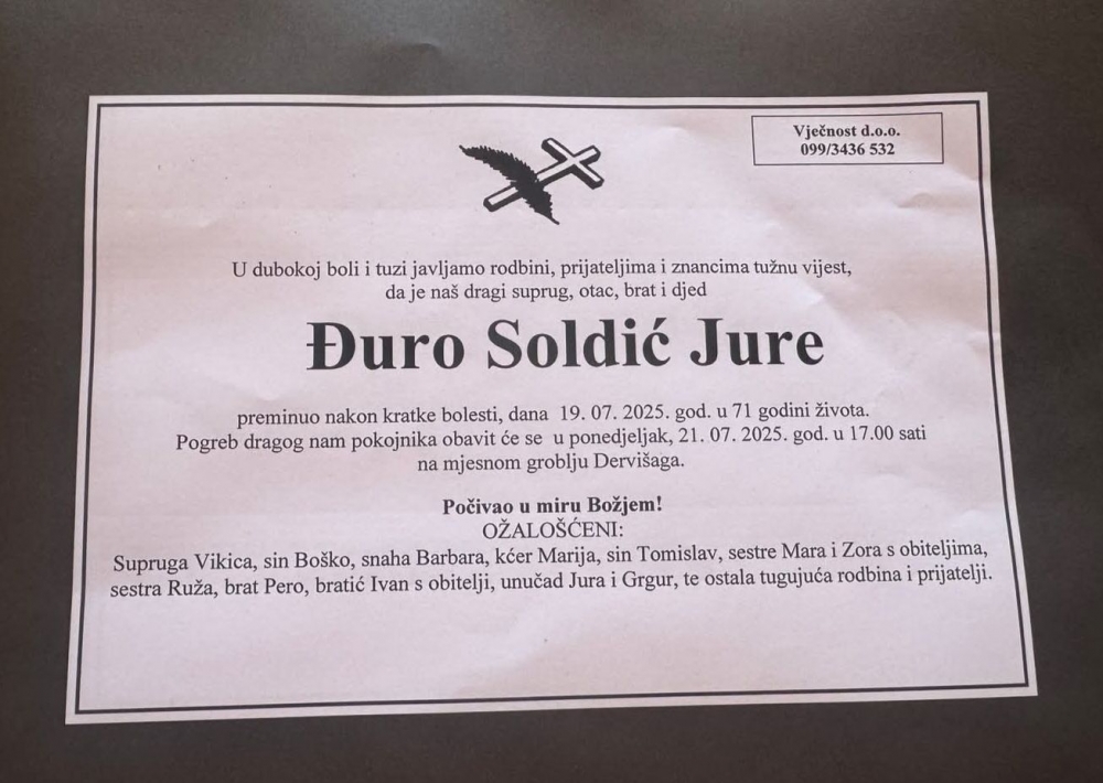 Tužna vijest - u subotu preminuo Đuro Soldić ’Jure’, dugogodišnji igrač i trener vidovačkog Dinama
