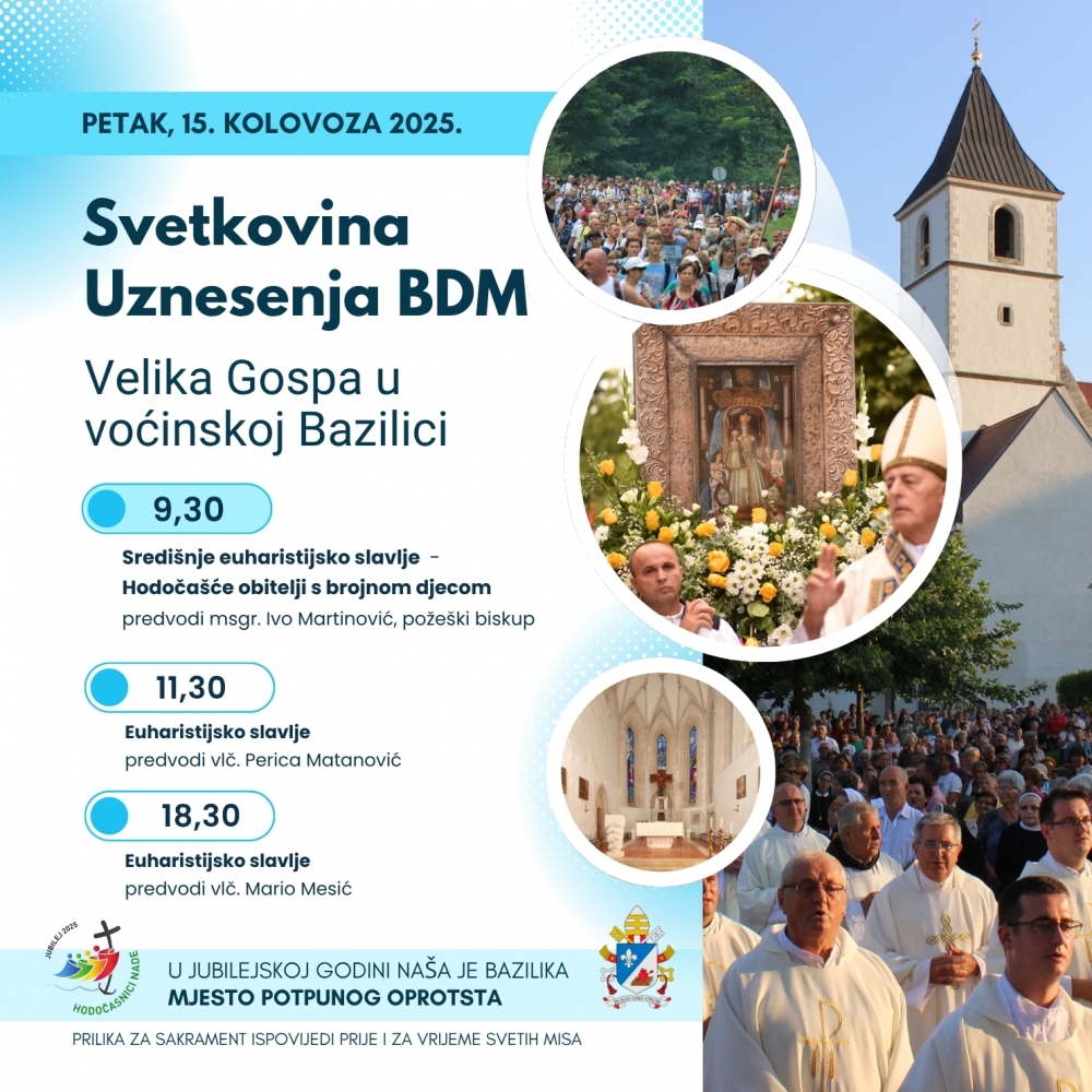 U petak svetkovina Uznesenja BDM - Velike Gospe u Svetištu Gospe Voćinske