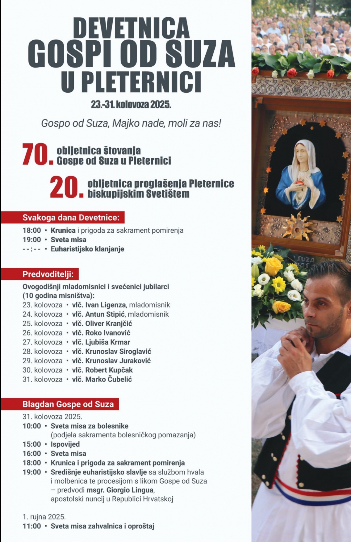 Dvostruki jubilej pleterničkog svetišta: „70 godina štovanja Gospe od Suza i 20 godina od proglašenja svetištem“