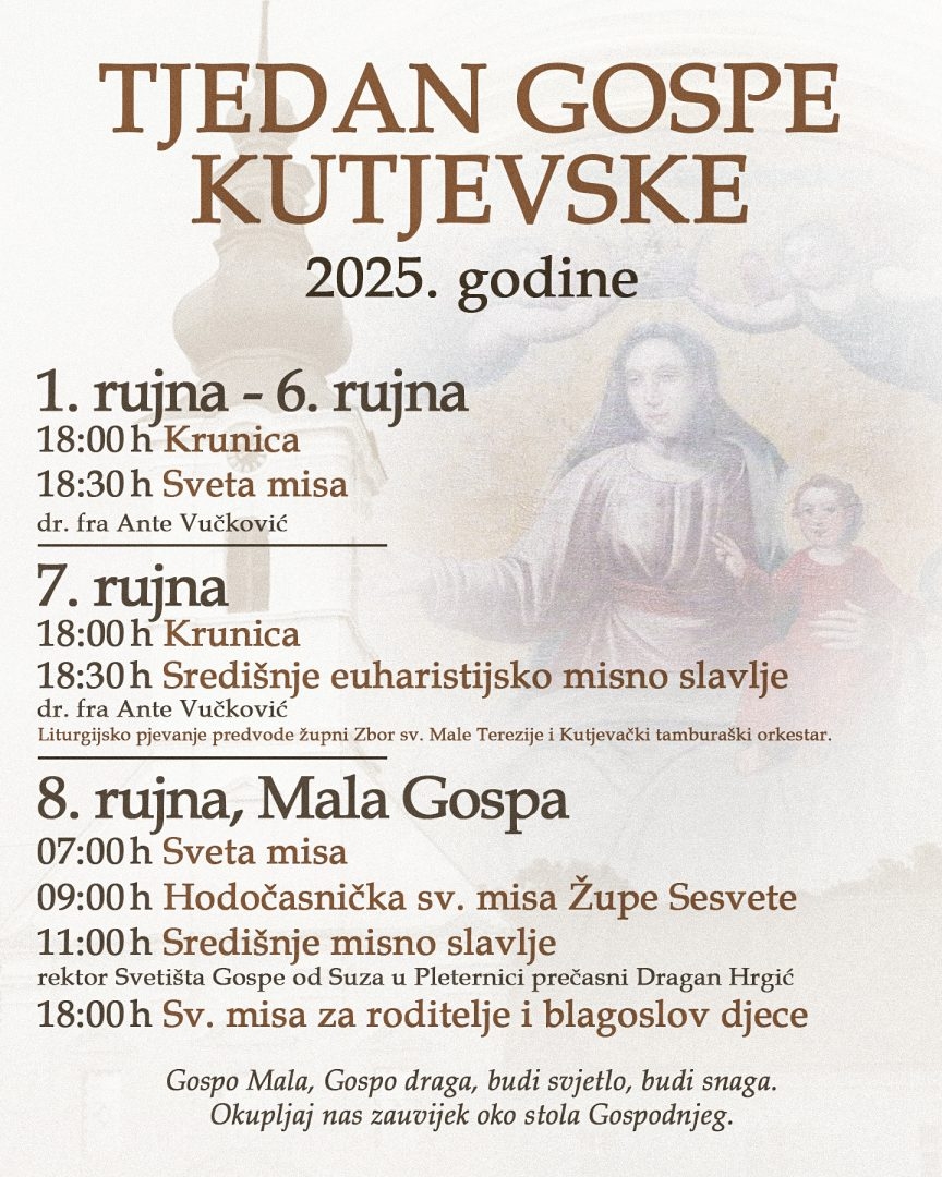 Tjedan Gospe Kutjevske 2025: Molitva, misna Slavlja i zajedništvo od 1. do 8. rujna