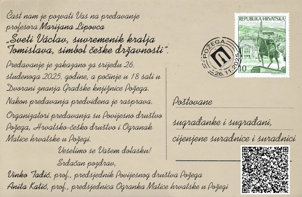 Poziv na predavanje u Požegi: Doznajte sve o Svetom Vaclavu – simbolu češke državnosti