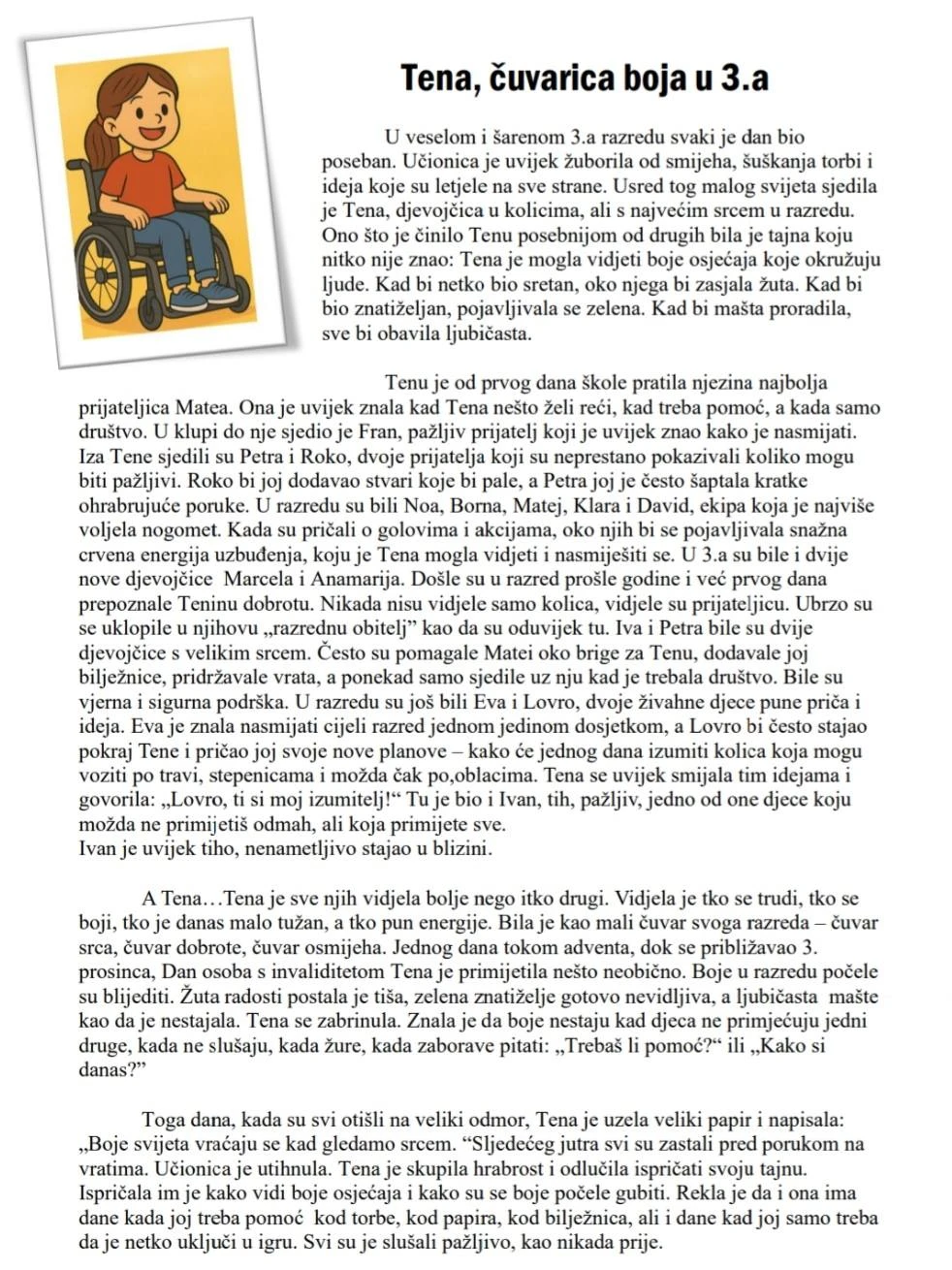 Učiteljica Martina Čerti i njezin 3.a posvetili Dan osoba s invaliditetom djevojčici koja ih spaja – Teni Šimčik