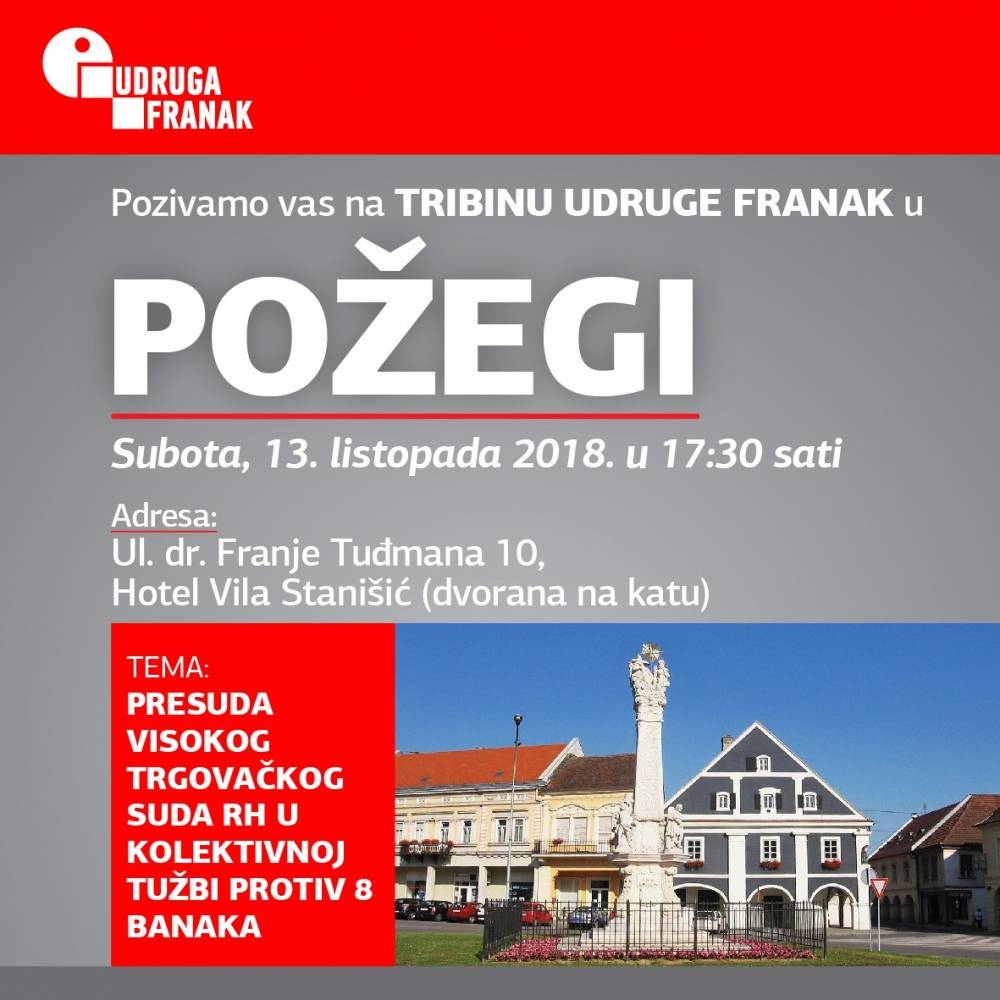 Tribina Udruge Franak u Požegi večeras u 17.30 sati