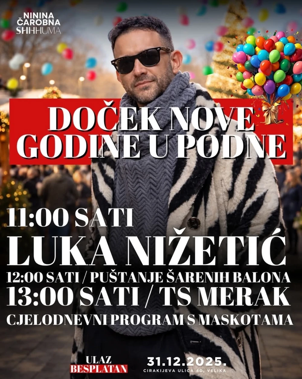 Velika spremna za doček Nove godine u podne: Glazba, baloni i veseli program u Shhhumi