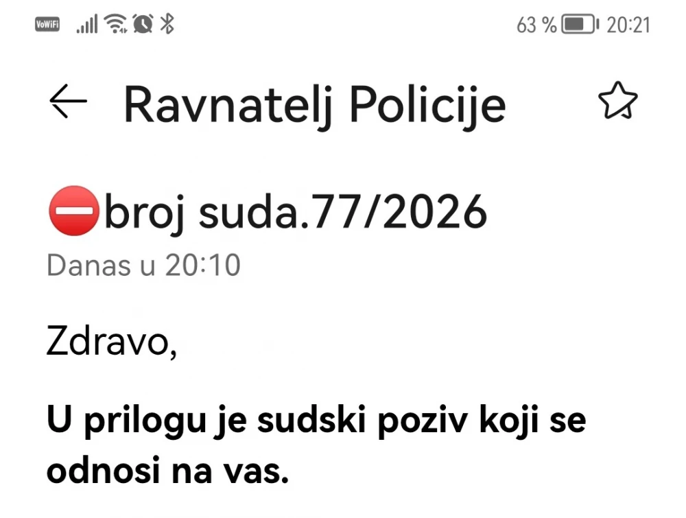 Upozorenje građanima: Lažni sudski pozivi stižu na email adrese Požežana