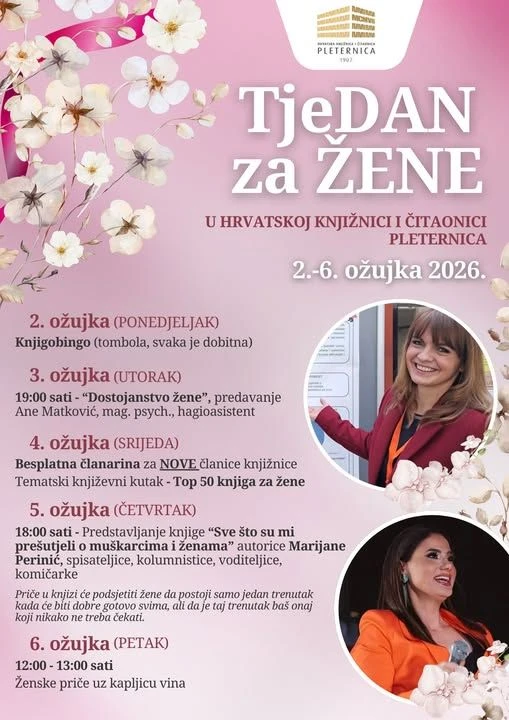PLETERNICA U Knjižnici od 2. ožujka do 6. ožujka „Tjedan za žene“