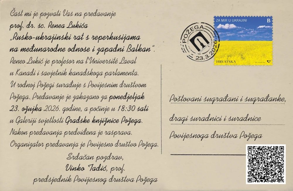 Predavanje prof. dr. sc. Renea Lukića u Požegi: ’Rusko-ukrajinski rat s reperkusijama na međunarodne odnose i zapadni Balkan’