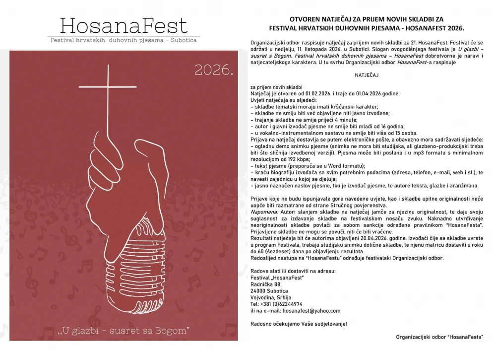 Bunjevci zovu Slavonce na Hosanafest i Festival bunjevačkih pisama