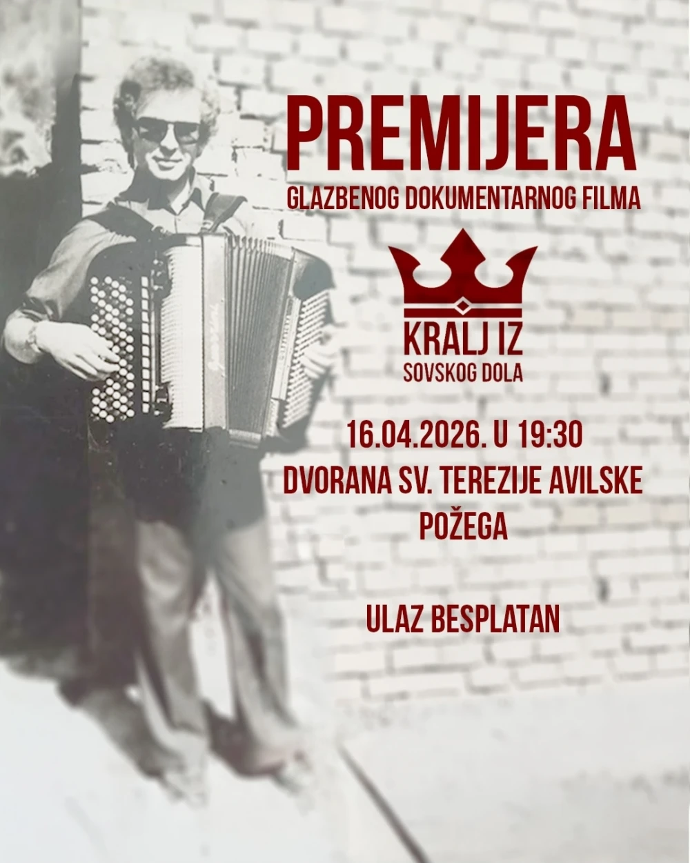 [NAJAVA] Premijera dokumentarca o legendarnom glazbeniku čaglinskog kraja