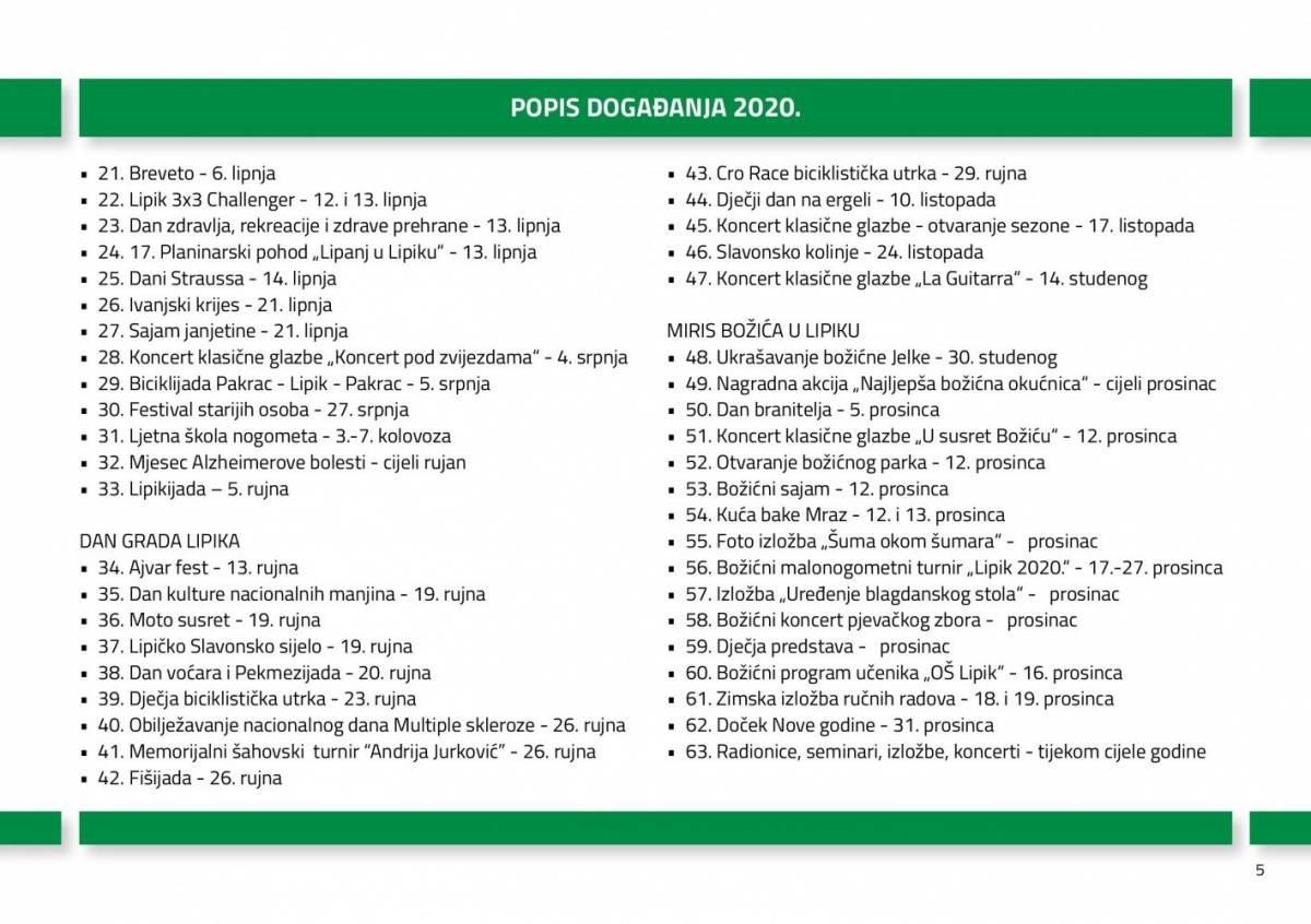 Pogledajte kakva vas događanja očekuju na području Grada Lipika u 2020. godini
