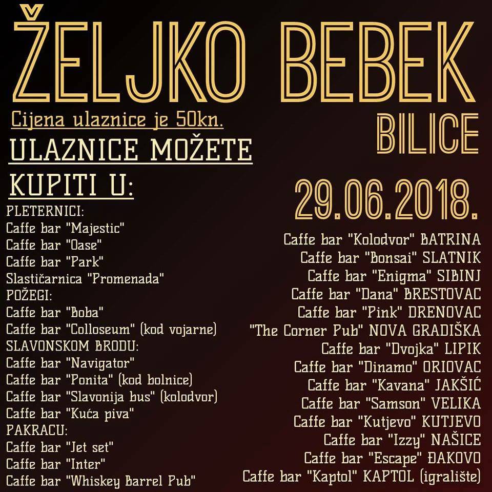 Popis mjesta na kojima se mogu kupiti ulaznice za koncert Željka Bebeka