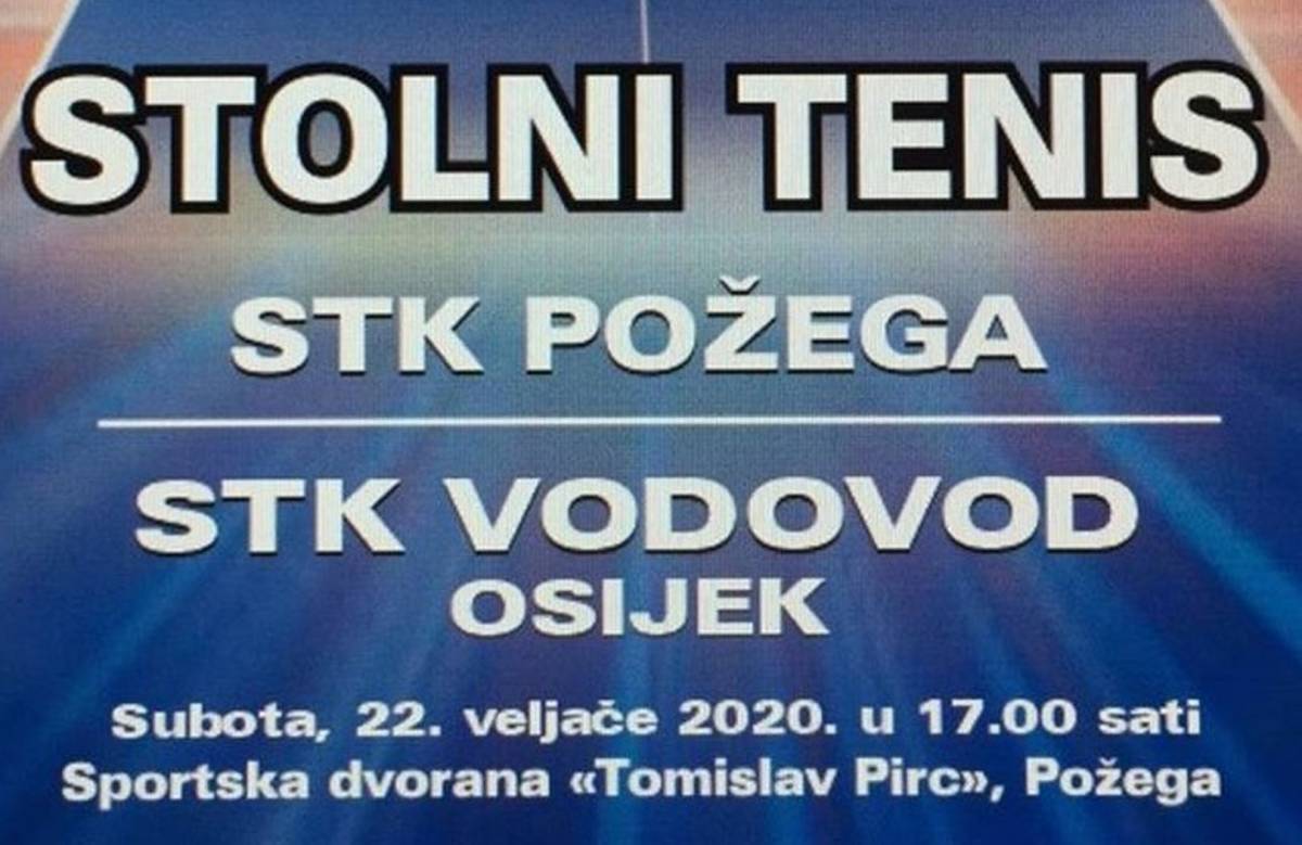 Danas od 17 sati dođite podržati stolnotenisače Požege protiv STK Vodovod iz Osijeka