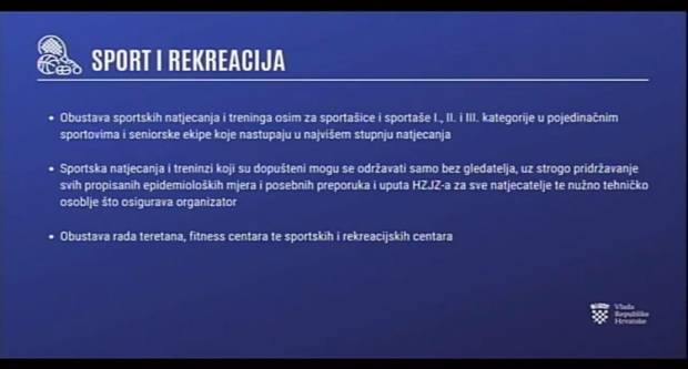 Prekidaju se sva sportska natjecanja i treninzi osim za vrhunske sportaše i seniorske ekipe u najvišem rangu Prekidaju se sva sportska natjecanja i treninzi osim za vrhunske sportaše i seniorske ekipe u najvišem rangu