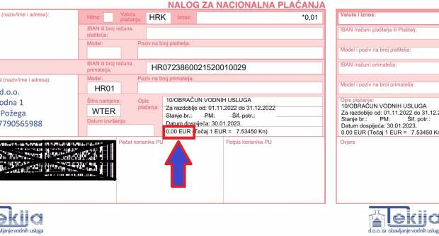 Obavijest korisnicima vodnih usluga o postupanju po zaprimljenim obračunski uplatnicama (računima)