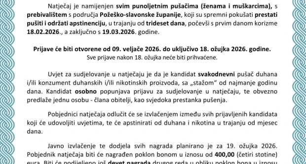 Sudjelujte u 12. izdanju natječaja „Pušenje odbaci, lovu nabaci“ i osvojite nagrade