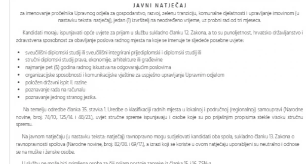 Tiho raspisan natječaj za pročelnika dok Požega stoji u mjestu