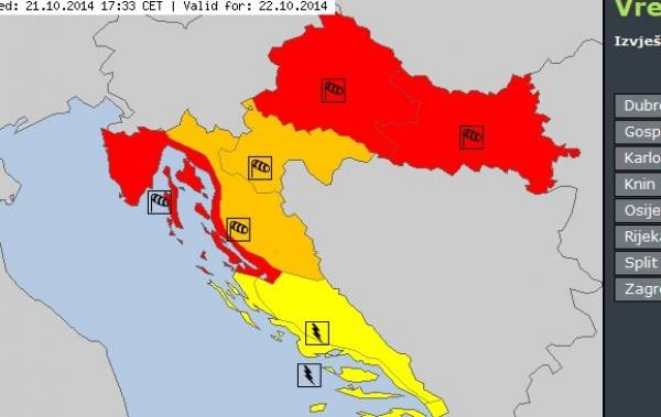 Crvena uzbuna: ¨Moguća je velika šteta i nezgode opasne po život¨ Crvena uzbuna: ¨Moguća je velika šteta i nezgode opasne po život¨